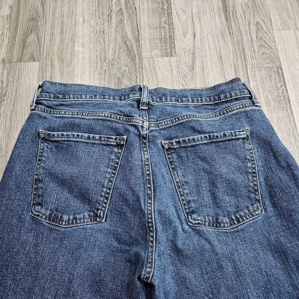 Old Navy Mid Rise Boyfriend Jeans Womens 8 Blue Distressed Raw Hem Stretch Denim